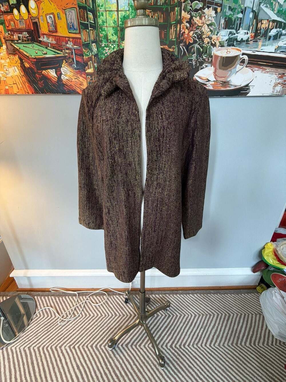 Misook Heritage Rouched Neck Lurex Knit Jacket